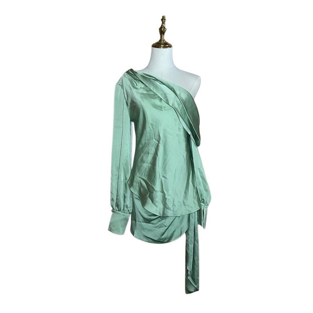 Jonathan Simkhai Green One Shoulder Satin Top Size 0 & Draped Mini Skirt Size S